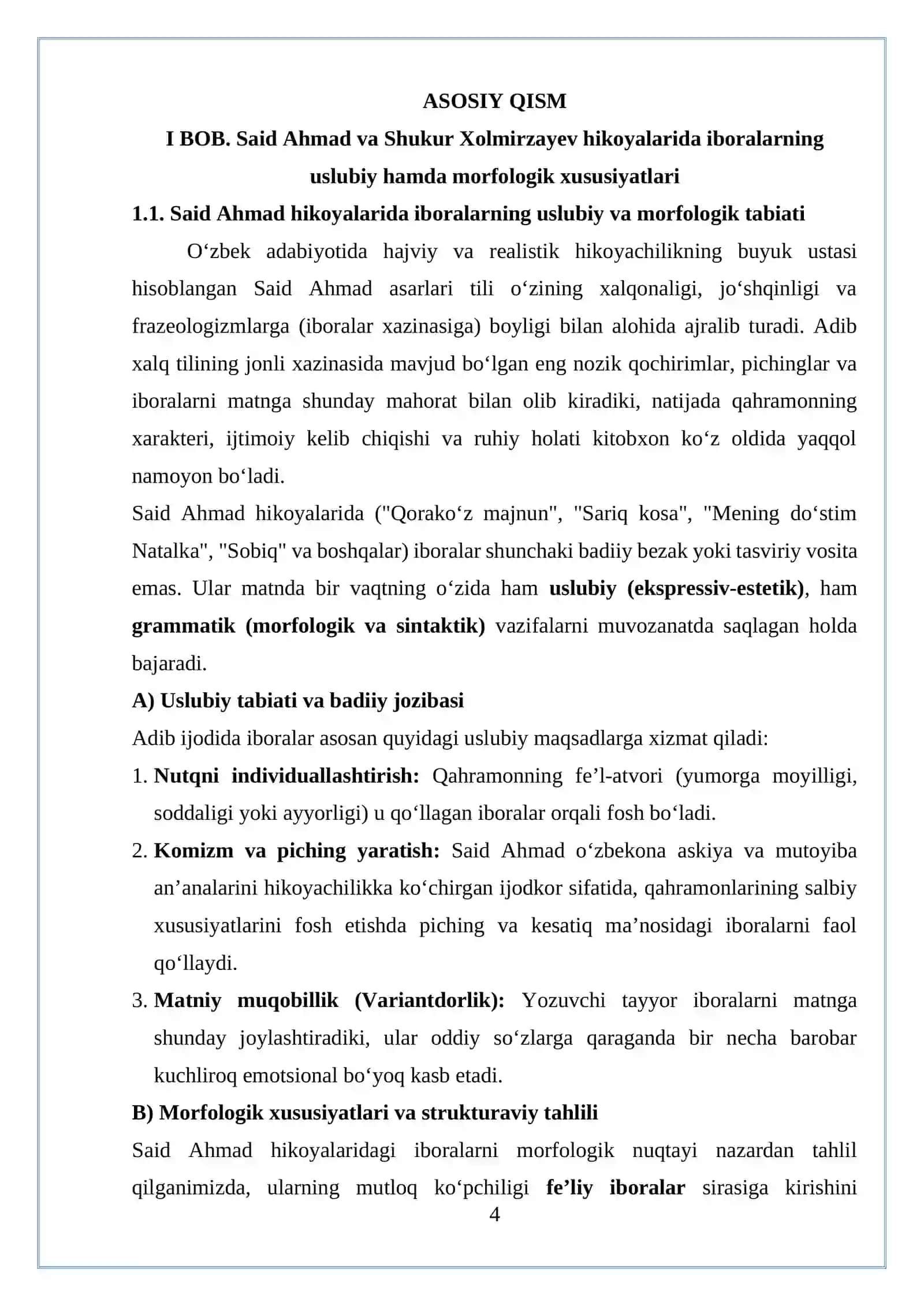 SAIDAHMAD, ERKINA'ZAM,SHUKUR XOLMIRZAYEV, NAZARESHONQUL, KABI IJODKORLARNING IXTIYORIY HIKOYANI IBORALARI BO'YICHA TAHLIL QILISH. 4