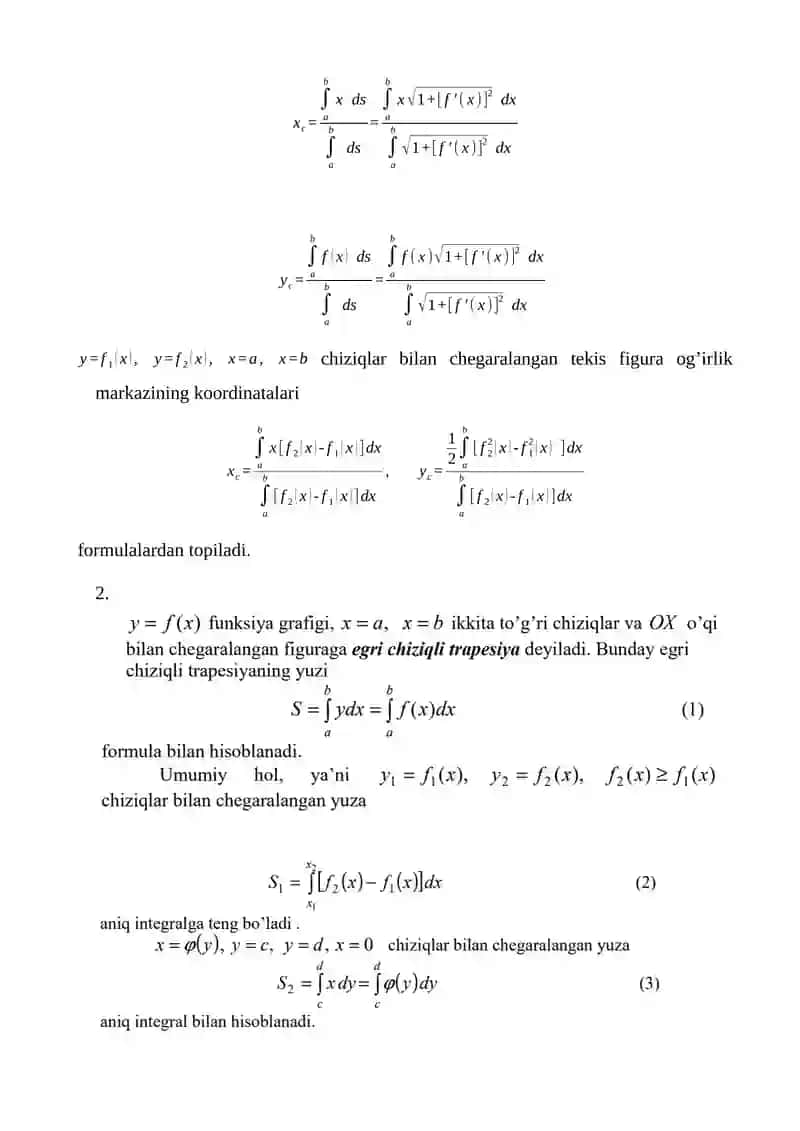 Aniq integral yordamida tekis figura va hajmlarni hisoblash 4