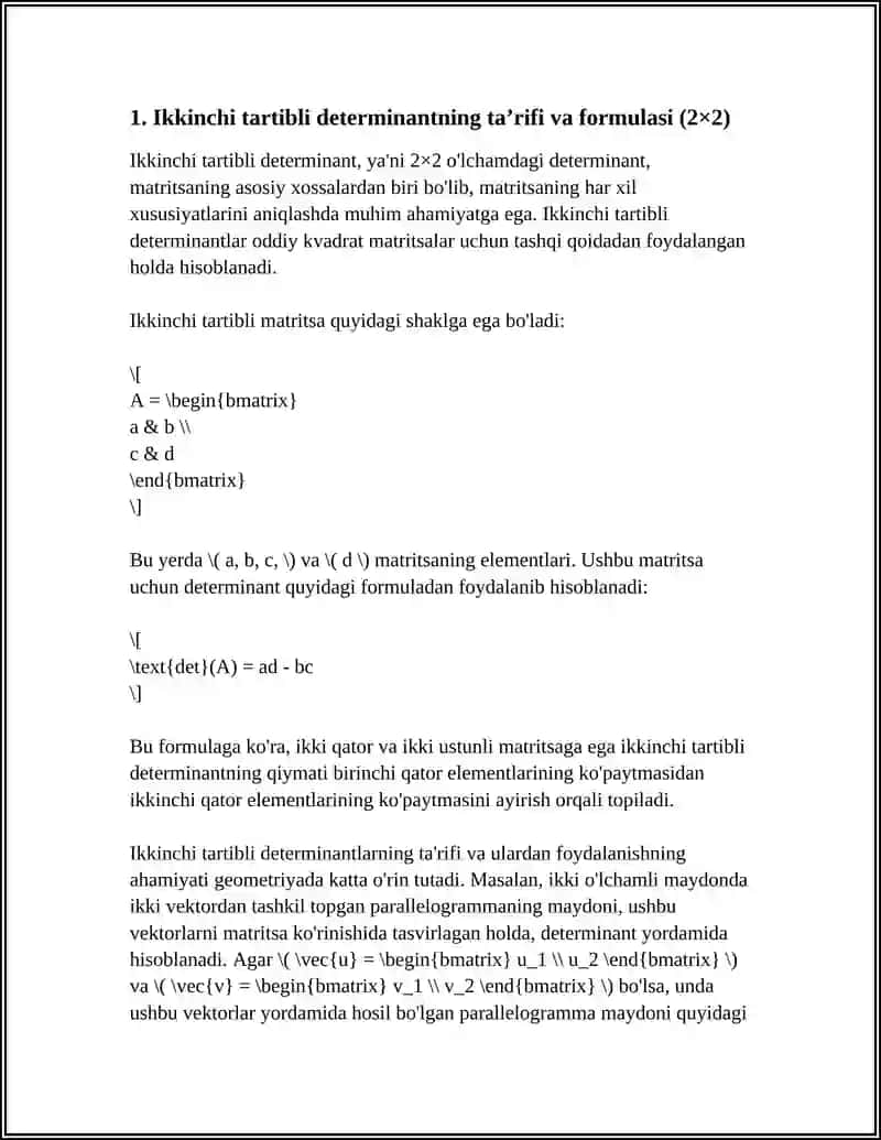 IKKINCHI VA UCHINCHI TARTIBLI DETERMINANTLARNING TA'RIFI 4