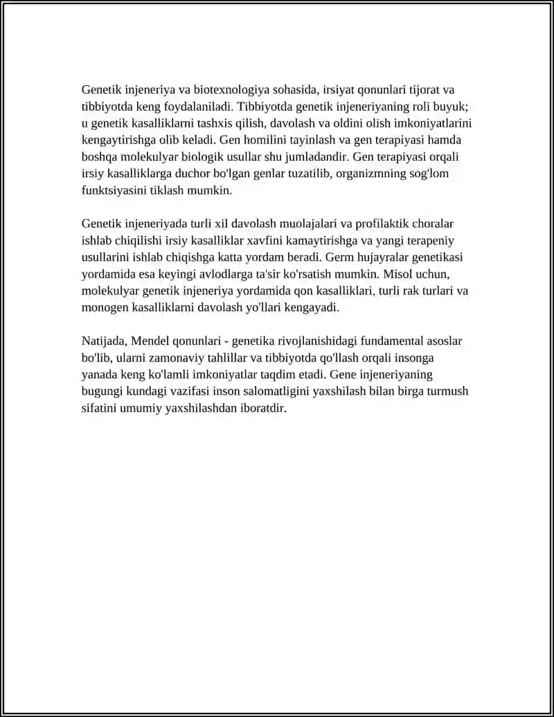 BELGILARNING IRSIYLANISH QONUNI. IRSIYAT QONUNI. GENETIK INJENERIYANING TIBBIYOTDAGI RO’LI 4