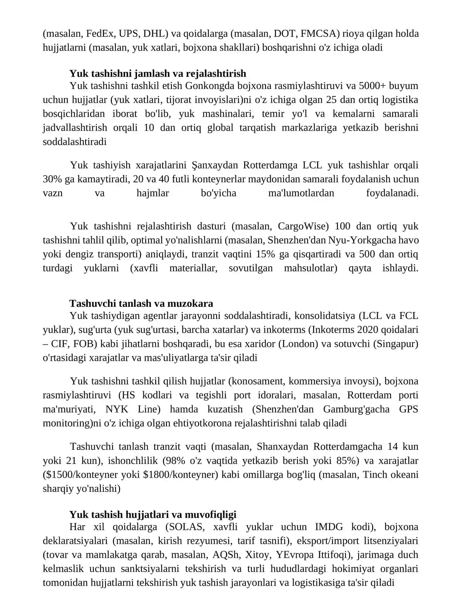 Yuk tashish xarajatlarini optimallashtirish 4
