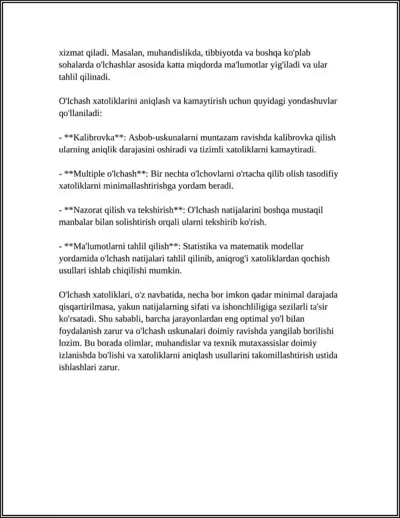 O'LCHASH XATOLIKLARI VA ULARNI ANIQLASH XATOLIKLAR KALSIFFIKATSIYASI 4