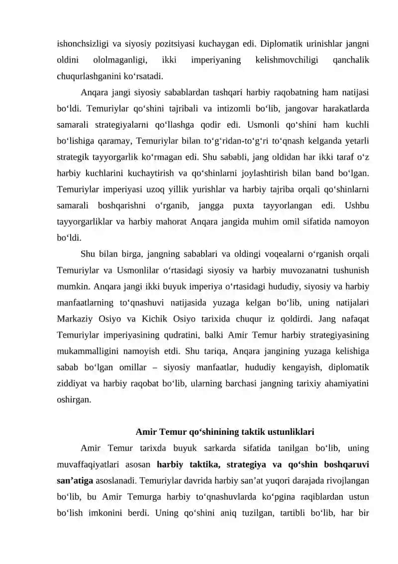 Anqara jangi va Amir Temur qo‘shinining asosiy taktik ustunligi 4