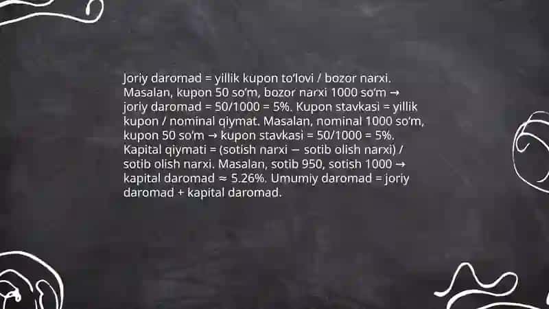 Aksiya va obligatsiyalar daromadlari va ularni tahlili 4