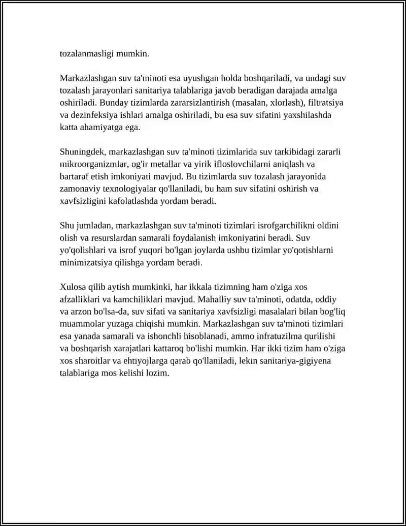 MAHALLIY VA MARKAZLASHGAN SUV TA'MINOTI HAQIDA TUSHUNCHA, ULARNING GIGIYENIK AHAMIYATI 4