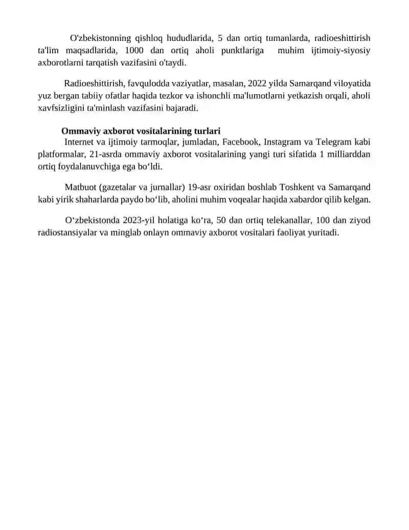 Ommaviy axborot vositalari(OAV) turlari va ularning vazifalari 4