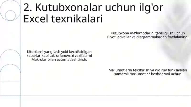 MS EXCEL dasturida kutubxonalarda avtomatlashtirilgan ish oʻrinlarini yaratish 4