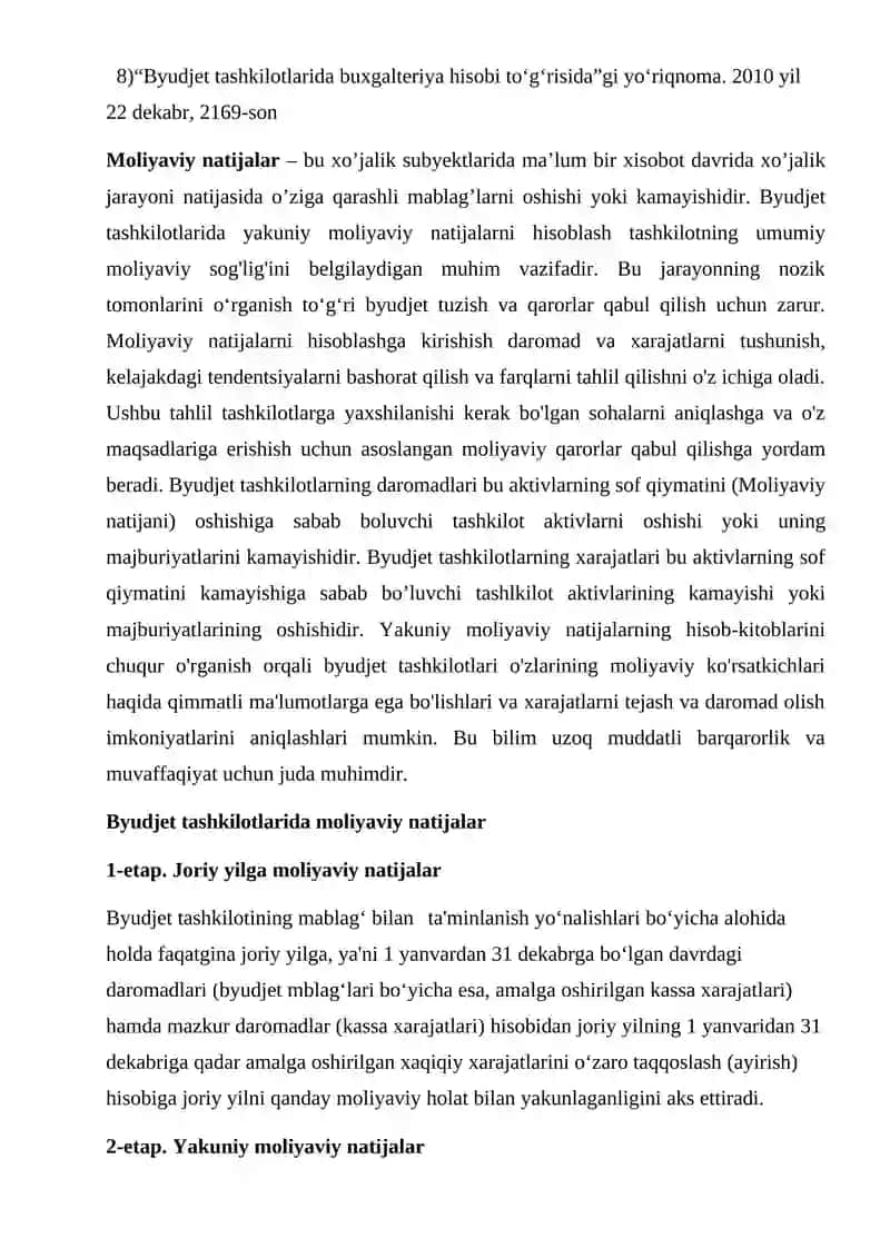Budjet tashkilotlarida yakuniy moliyaviy natijalar hisobi 4