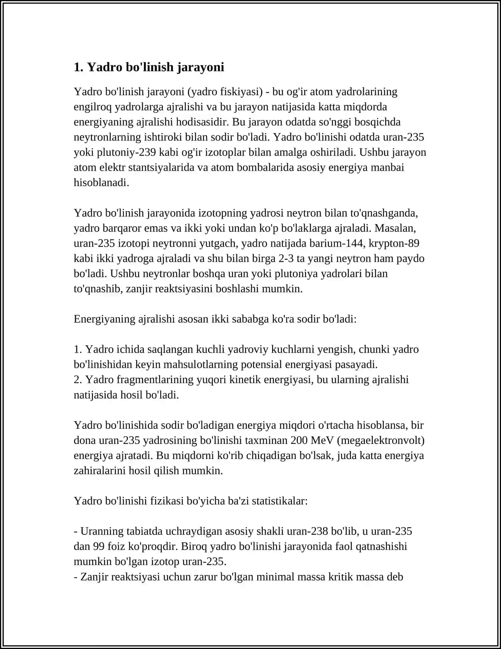 YADROLAR BOʻLINISH REAKSIYALAR.ZANJIR REAKSIYALAR 4