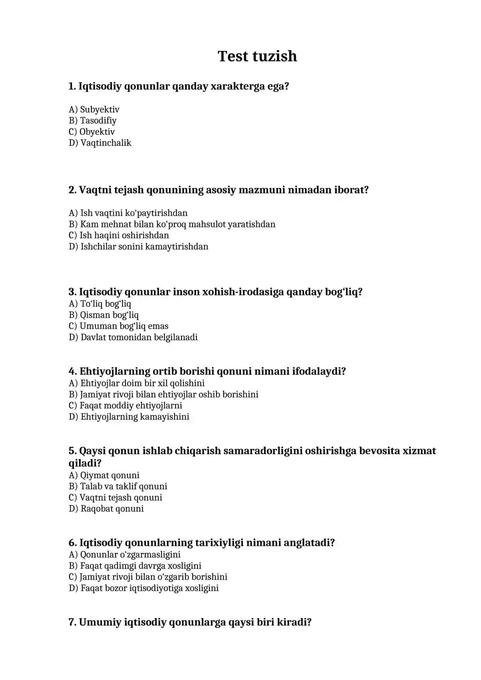 Iqtisodiy bilimlar bo'yicha test savollari (3-topshiriq) 4