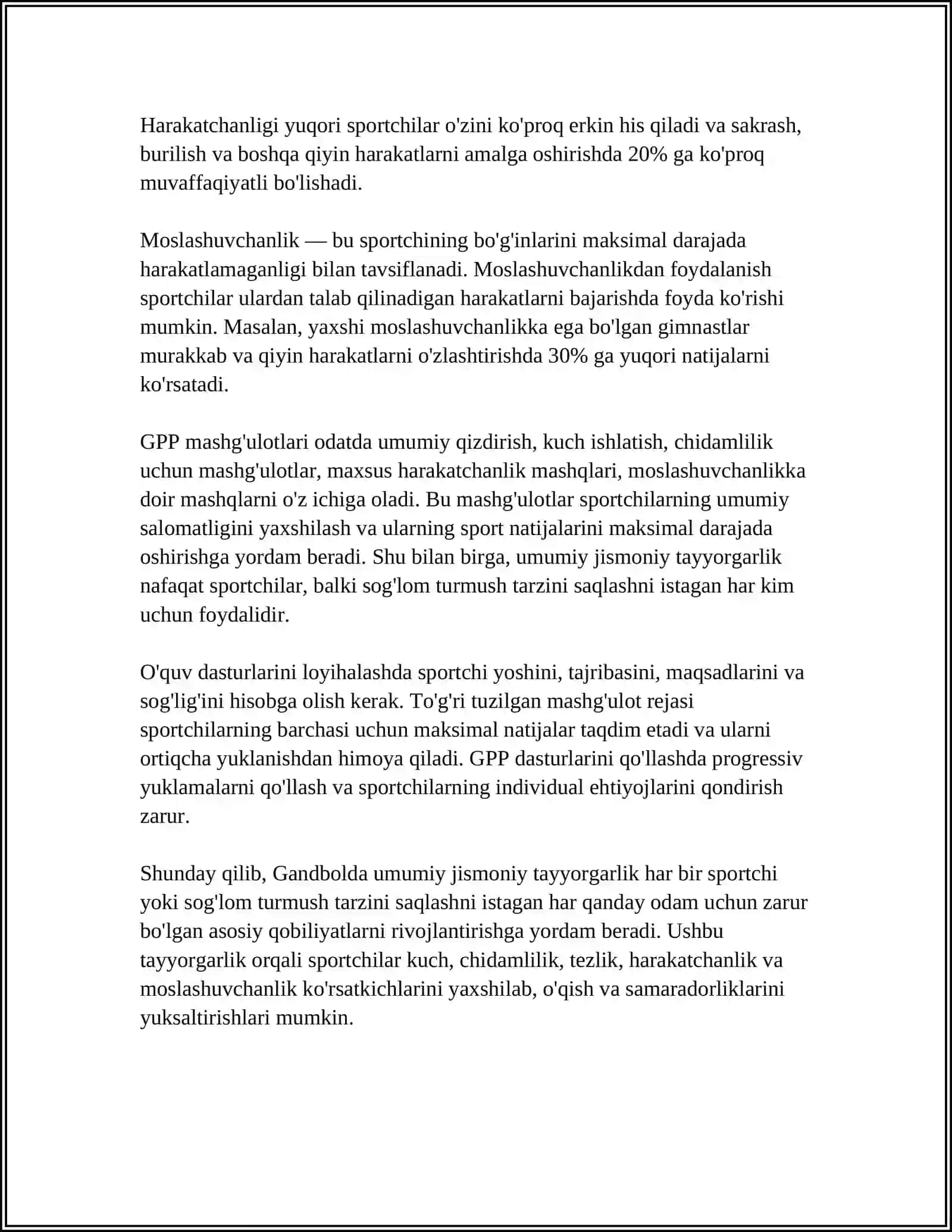 TANLANGAN SPORT TURI BO‘YICHA BADAN QIZDIRISH MASHQLARINI TUZISH (GANDBOL) 4