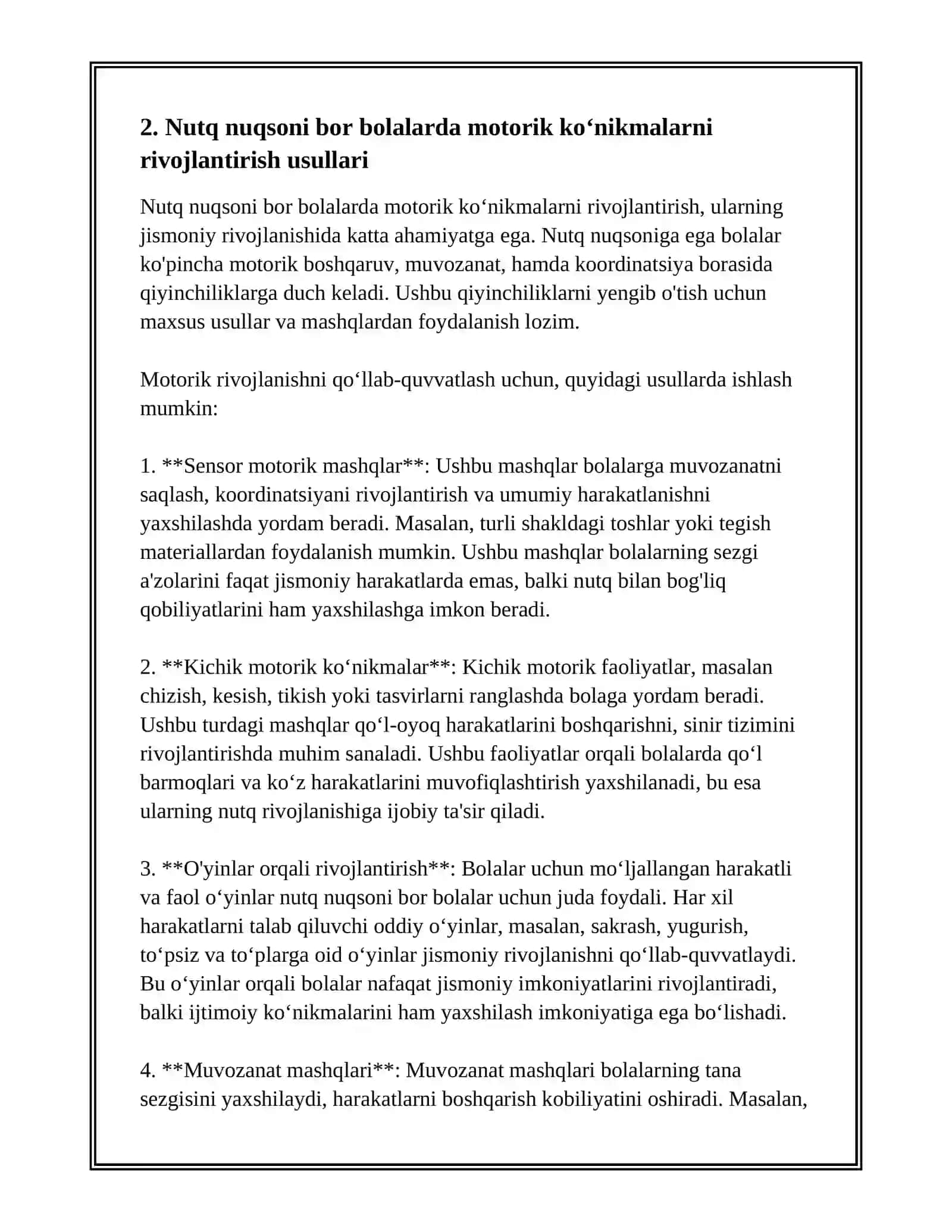NUTQ KAMCHILIGIGA EGA BOʻLGAN BOLALARDA JISMONIY RIVOJLANISH VA SOGʻLOM TURMUSH TARZINI SHAKLLANISHI. BOLALARNI IJTIMOIY HISSIY RIVOJLANISHI 4
