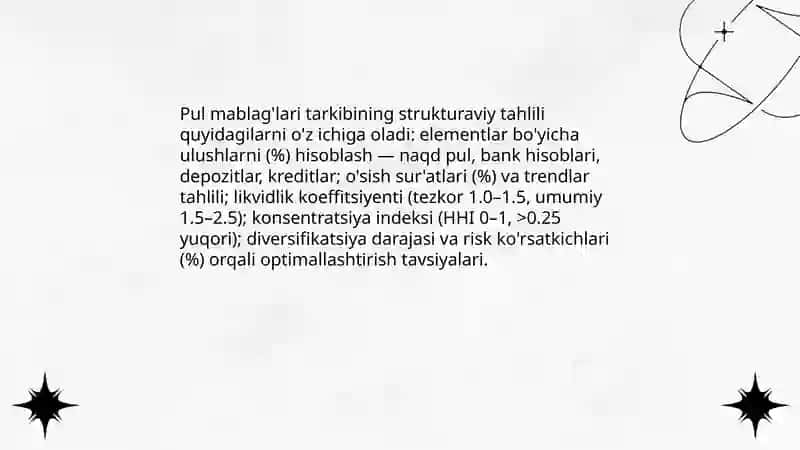 Pul mablag'lari tarkibi, tuzilishi va dinamikasi tahlili 4