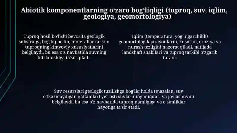 Landshaft komponentlari o'rtasidagi o'zaro tasirvaaloqadorlik 4