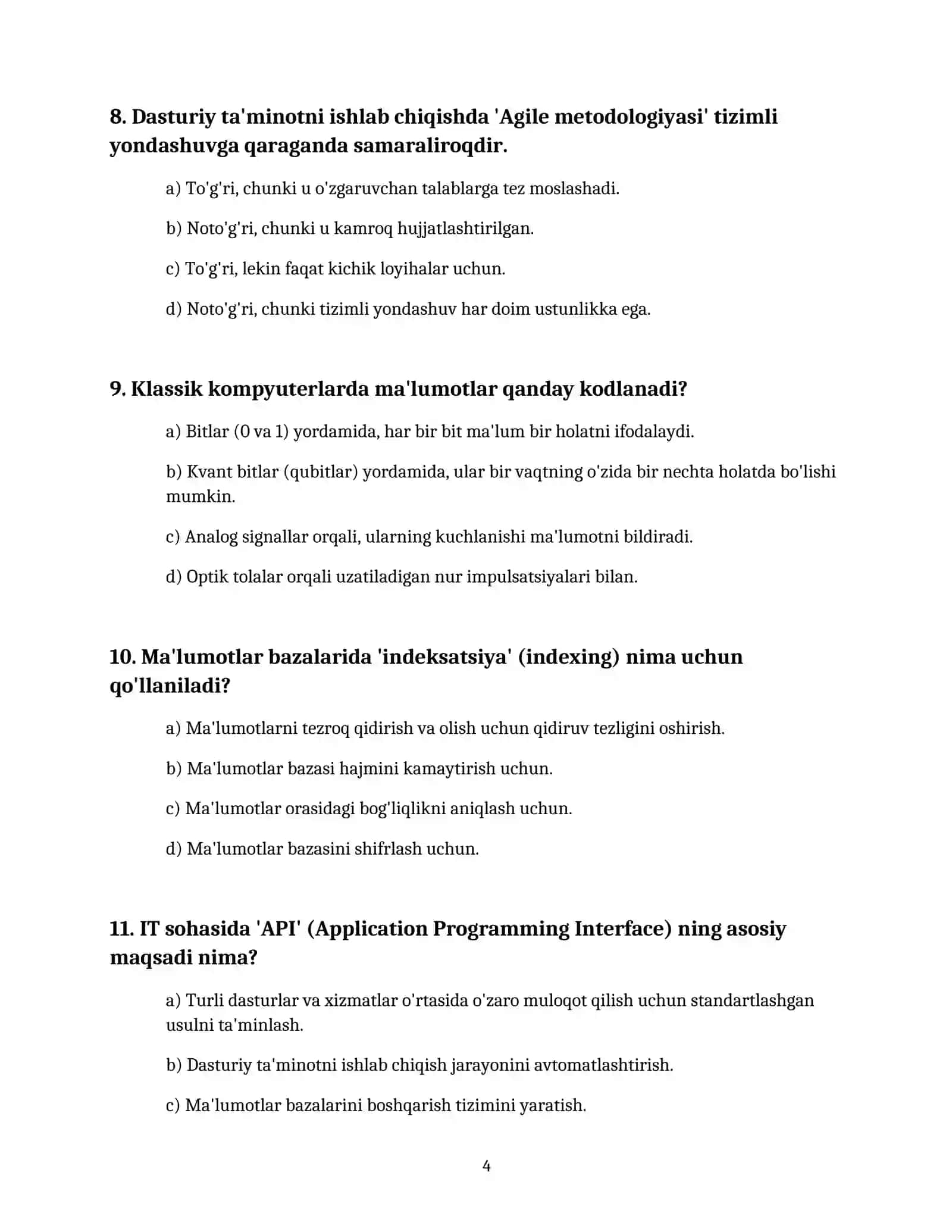 IT VA ZAMONAVIY TEXNOLOGIYALAR ATAMALARI BO'YICHA QIZIQARLI TOPISHMOQLAR VA SAVOL-JAVOBLAR 4