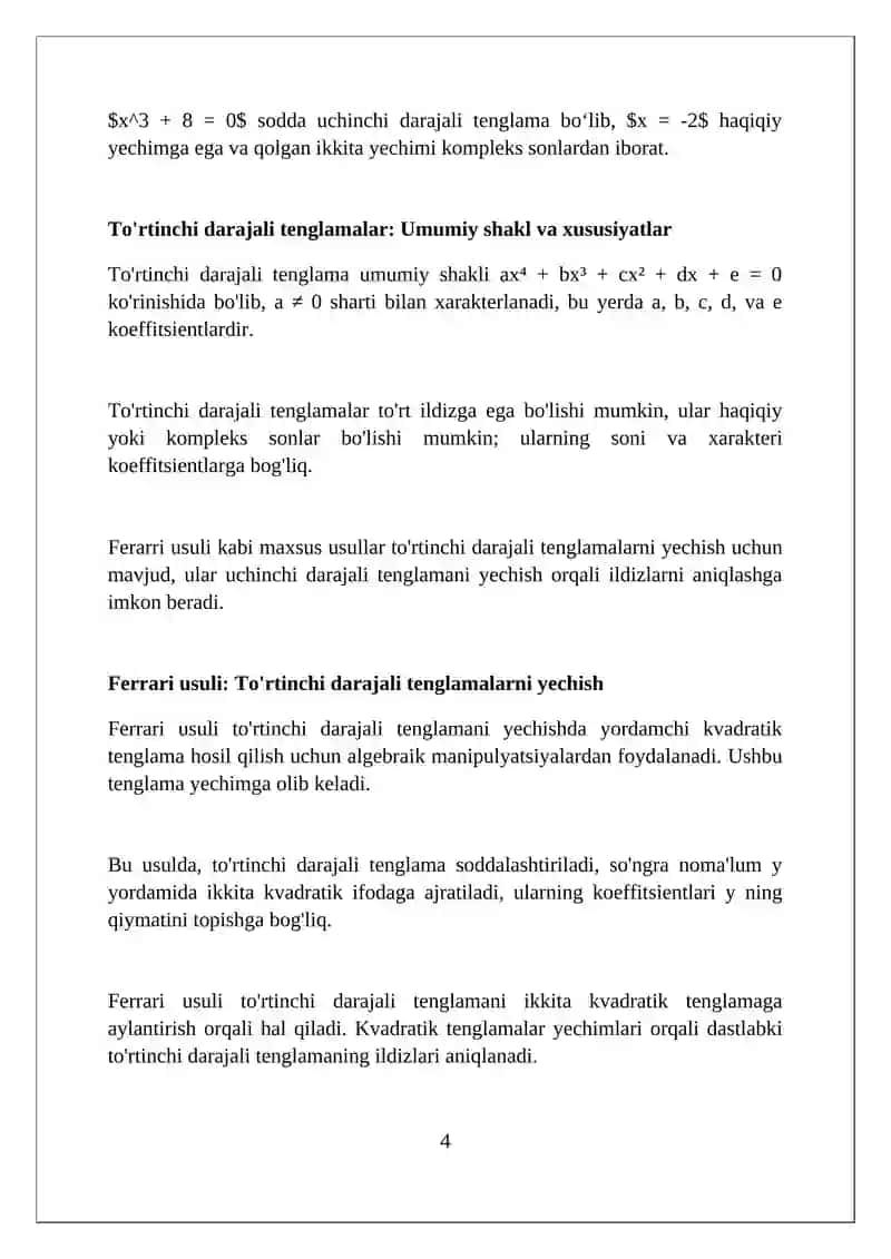 Uchinchi va tortinchi tartibli tenglamalar 4