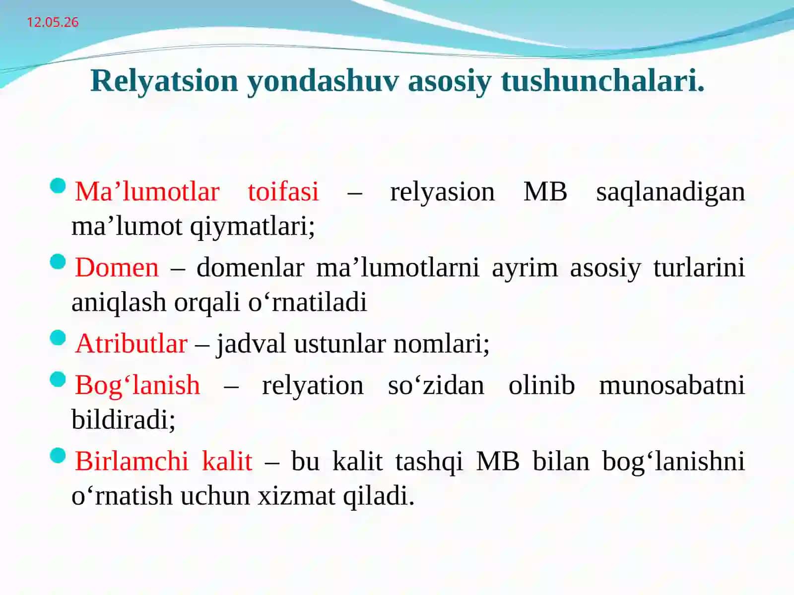 Relyatsion modelining asosiy tushunchalari 4