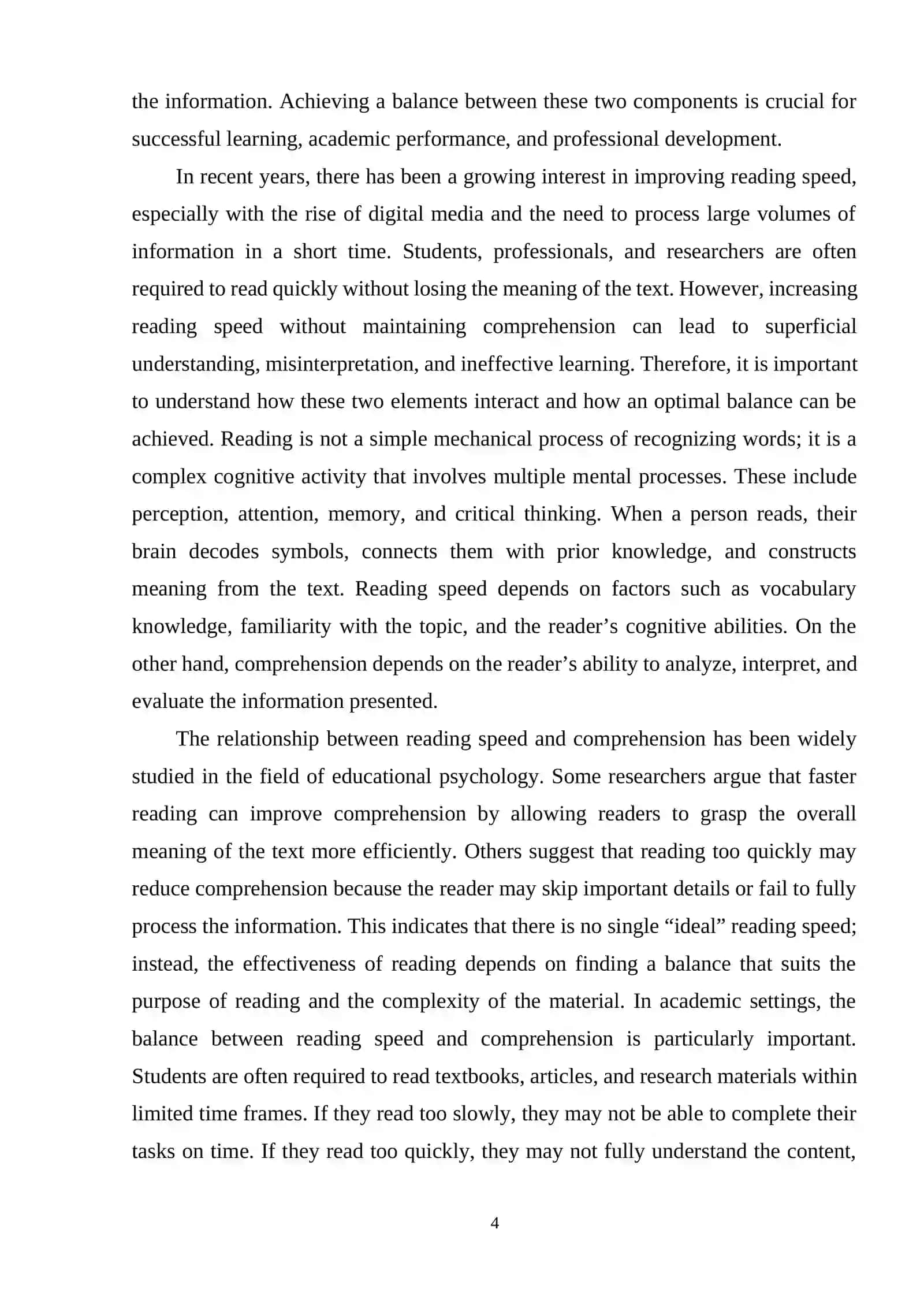 Reading Speed and Comprehension Balance 4
