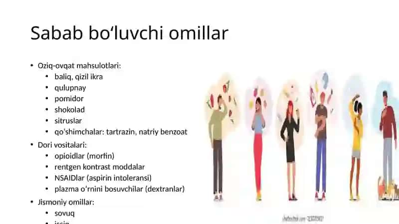 PSEVDOALLERGIYA, ATIPIK ALLERGIK KASALLIKLAR, DORI VA OZIQ-OVQAT ALLERGIYALARI 4