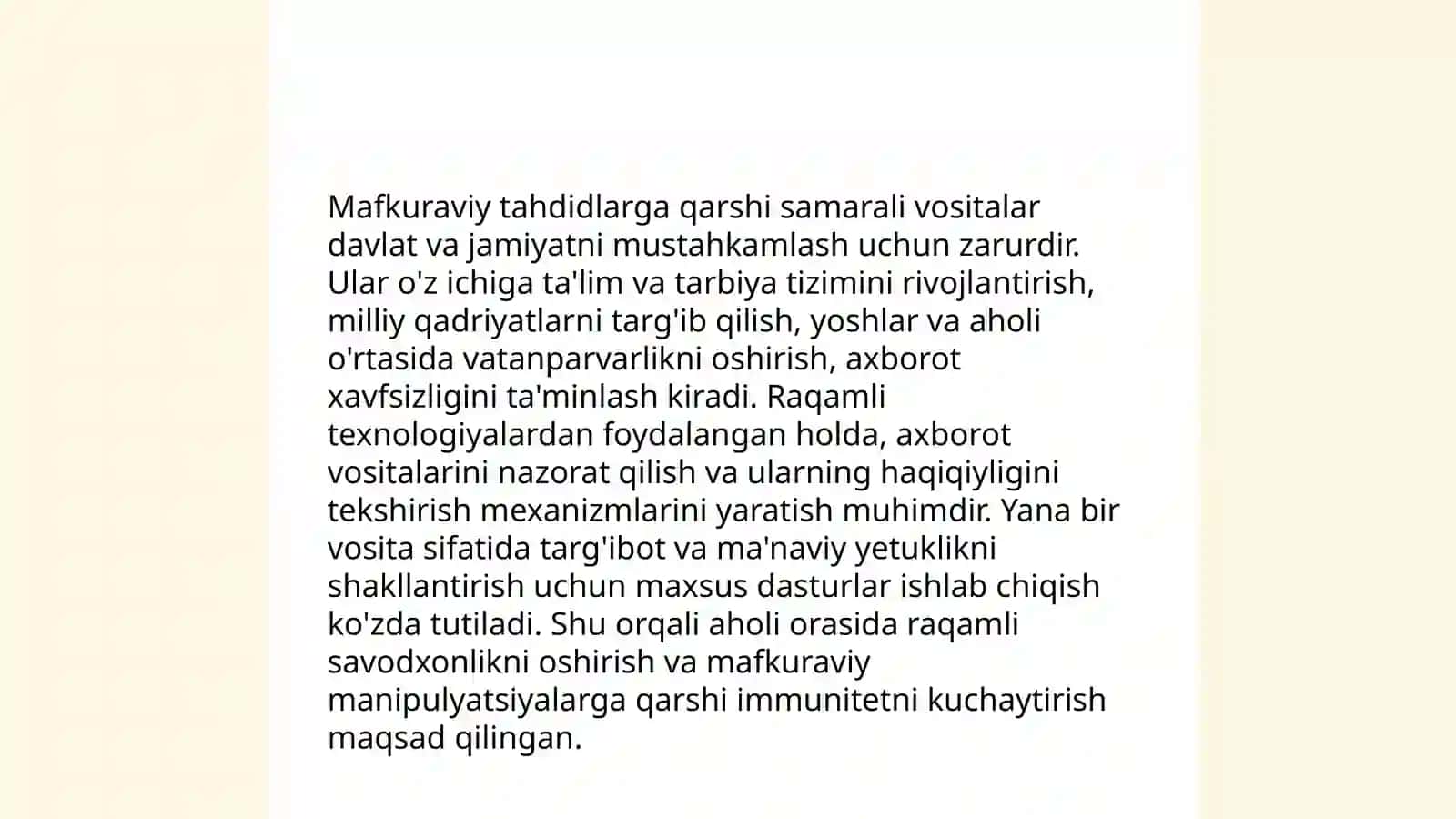 Globallashuv jarayonida mafkuraviy tahdidlarni bartaraf etish omillari 4