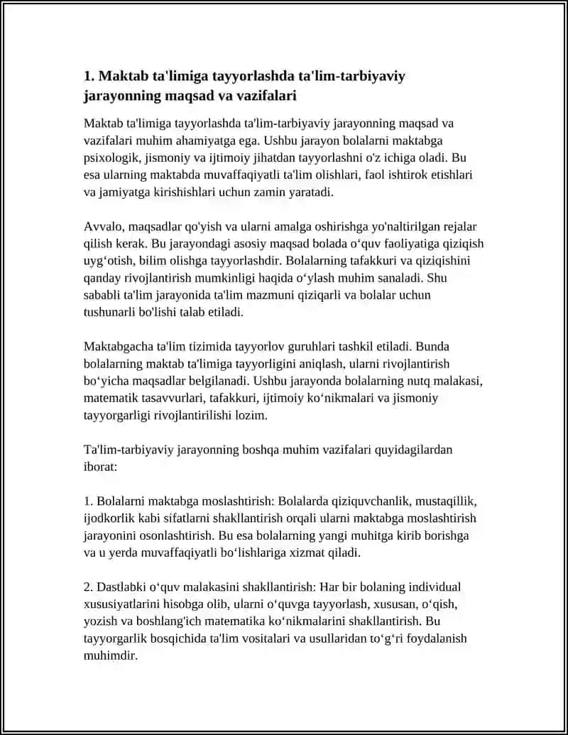 MAKTAB TA'LIMIGA TAYYORLASHDA TA'LIM-TARBIYAVIY JAROYONNING O'RNI VA O'ZIGA XOS XUSUSIYATLARI 4