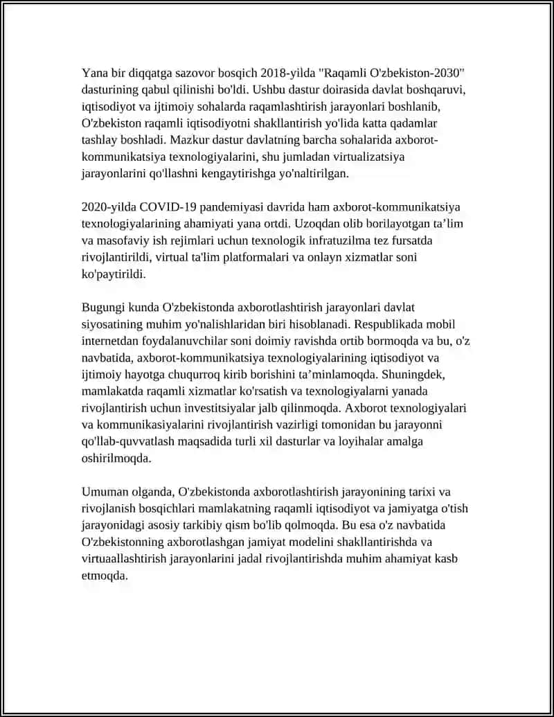 O'ZBEKISTONDA AXBOROTLASHGAN JAMIYATNING XUSUSIYATLARI VA VIRTUALLASHTIRISH JARAYONLARI 4