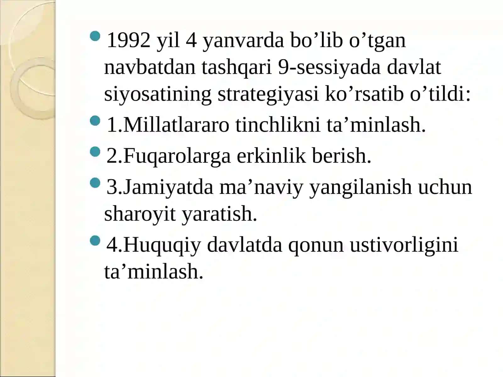 MUSTAQIL O‘ZBEKISTON RESPUBLIKASI TASHKIL TOPISHINING TARIXIY AHAMIYATI 4