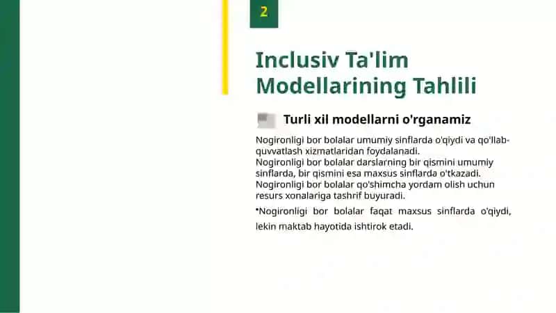 Inclusiv ta'lim modellari: Tahlil va xususiyatlar 4