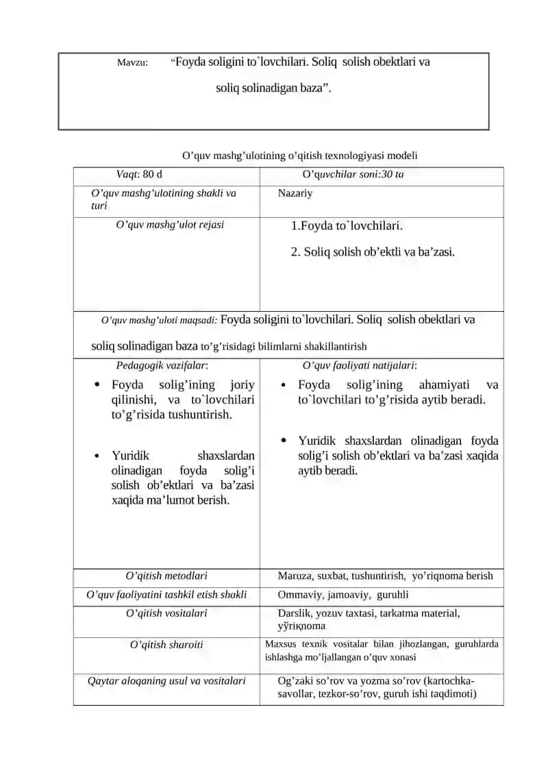 Foyda solig‘ini to‘lovchilari, soliq solish obekti va soliq solish bazasi 4