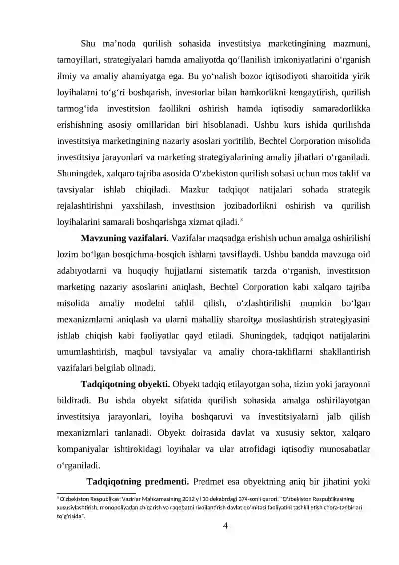 Qurilishda inverstitsiya marketingninig vazifalari va usullari (BECHTEL CORPORATION misolida) 4