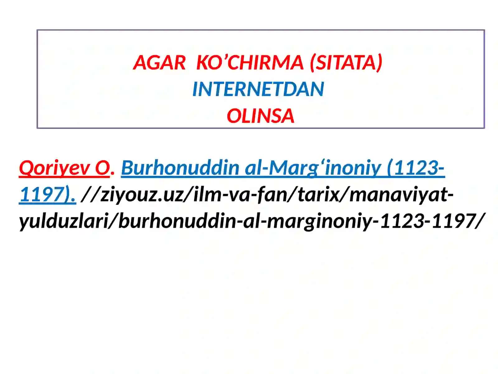 ILMIY TADQIQOTLARDA KO’CHIRMA (SITATA)LARDAN FOYDALANISH VA SNOSKA KELTIRISH QOIDALARI 4