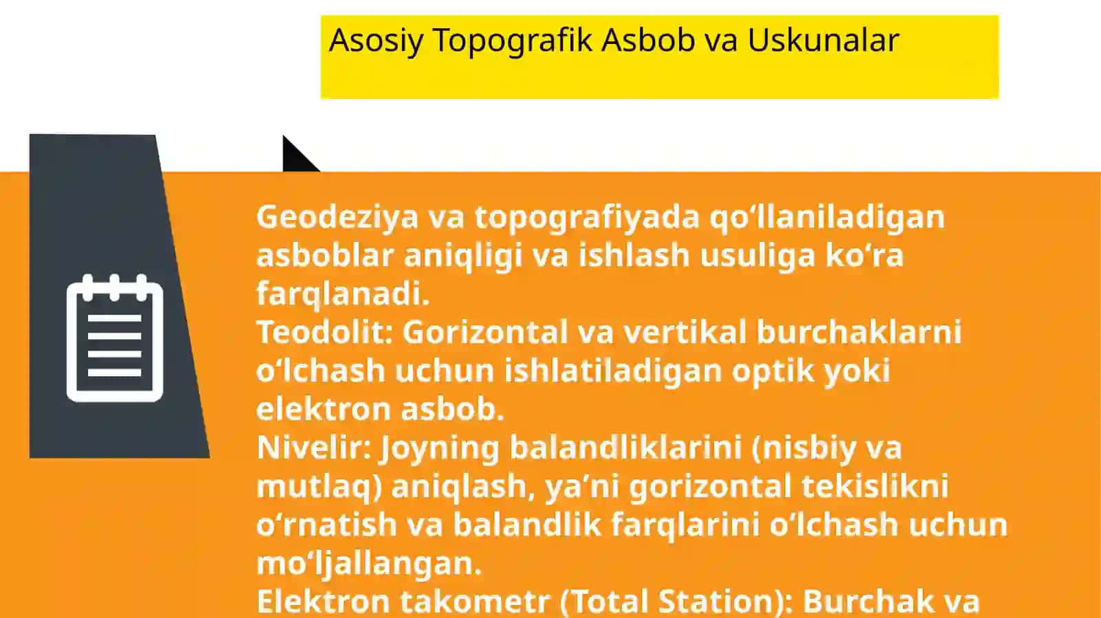 Topografik asbob va uskunalar va ular bilan ishlash 4