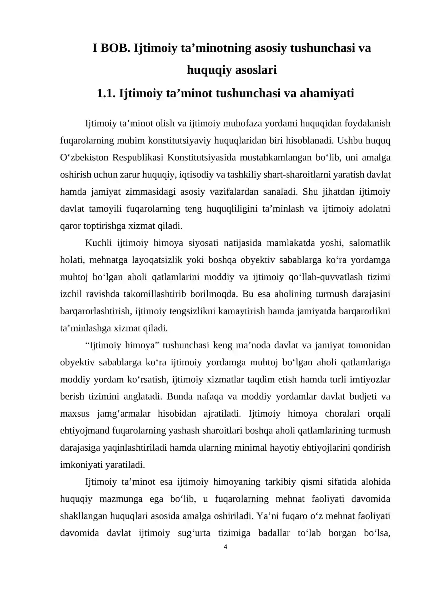 Ijtimoiy ta’minotning huquqiy asoslari. O’zbekiston Respublikasi Konstitutsiyasi 4