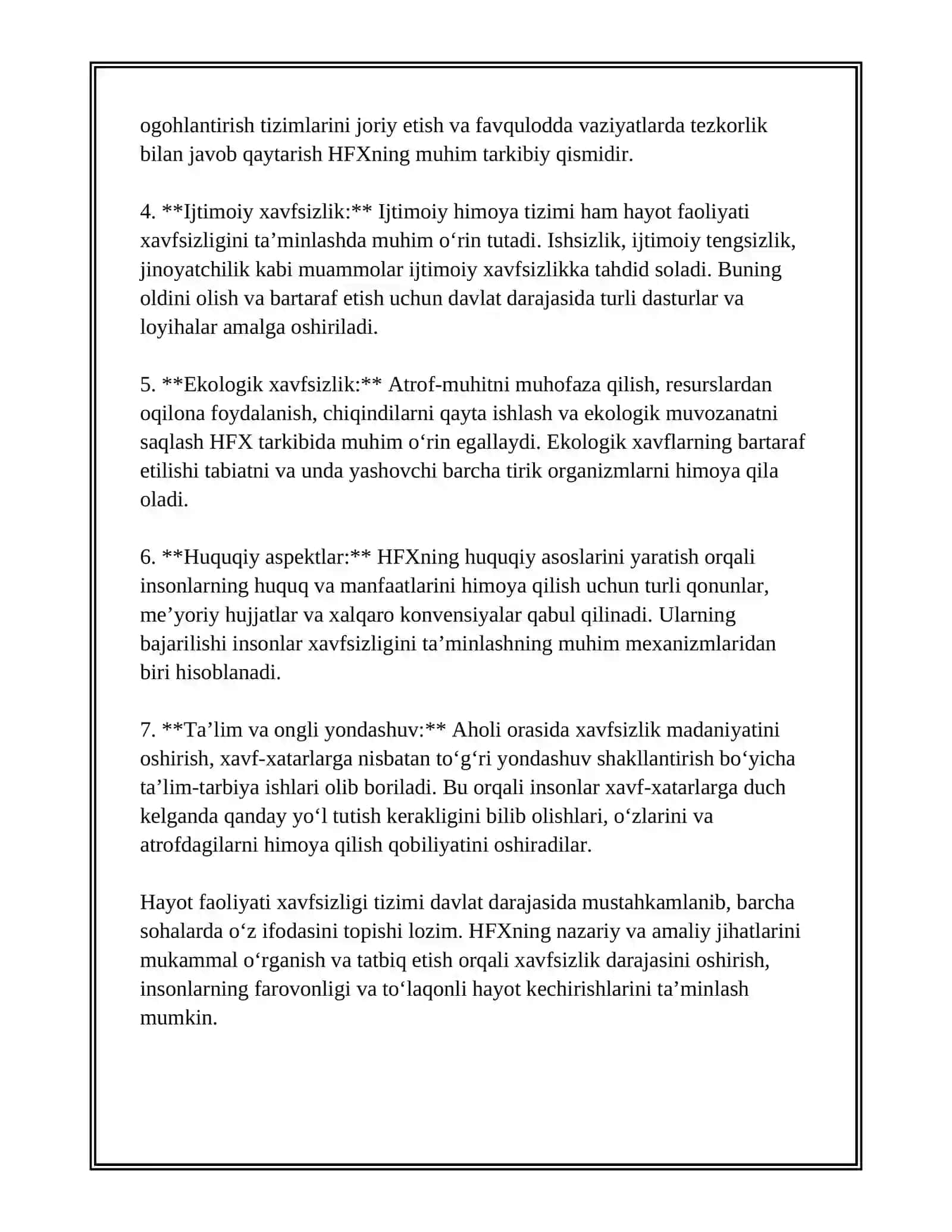 HAYOT FAOLIYATI XAVFSIZLIGINING HOZIRGI VAQTDAGI AHAMIYATI VA O'RNI 4