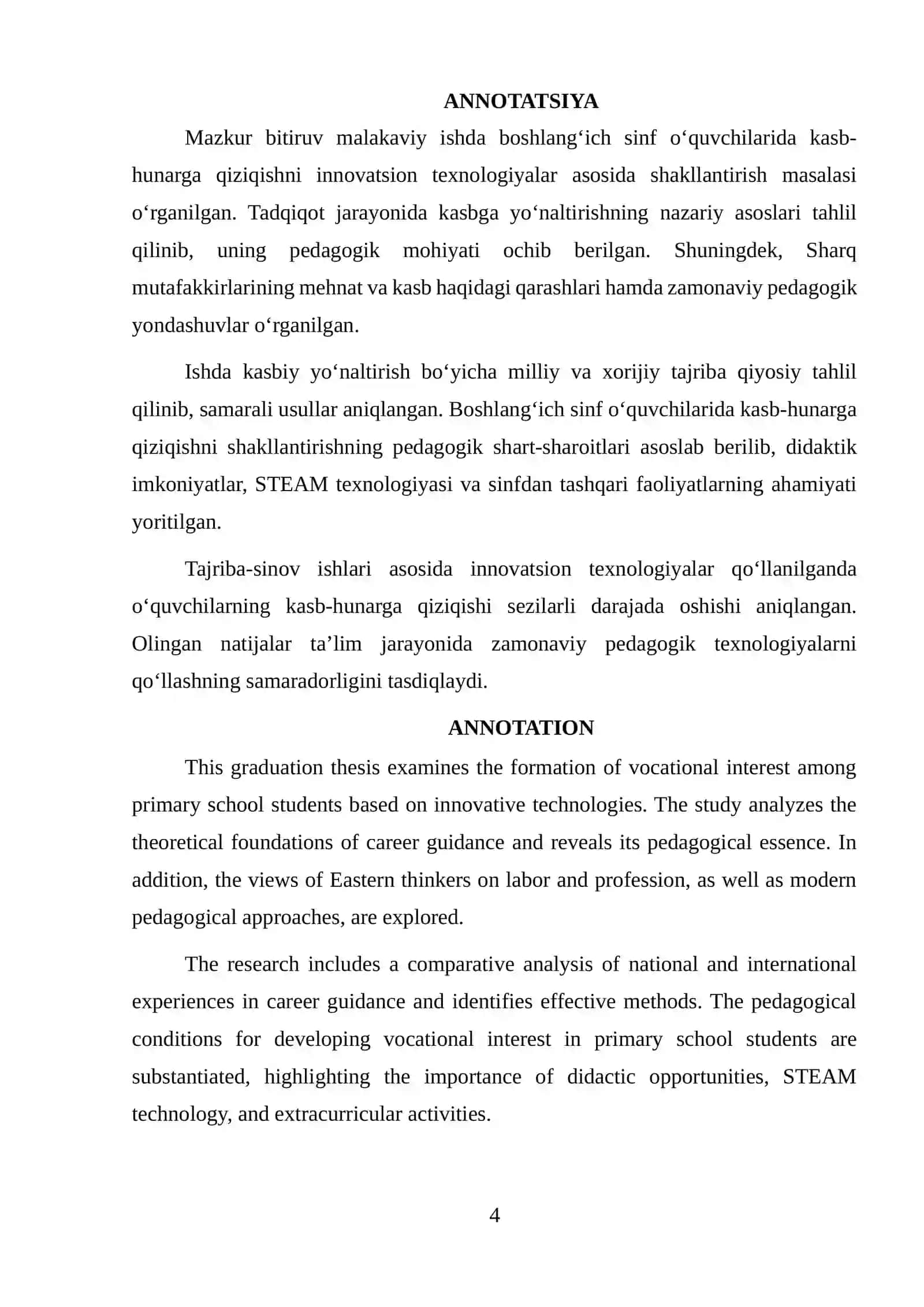 Boshlang‘ich sinf o‘quvchilarida kasb-hunarga qiziqishni innovatsion teхnologiyalar asosida shakllantirish 4
