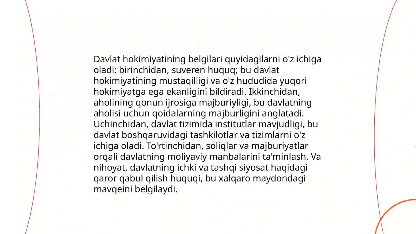 Davlatning asosiy belgilari.Davlat hokimiyat tushunchasi va xususiyatlari 4