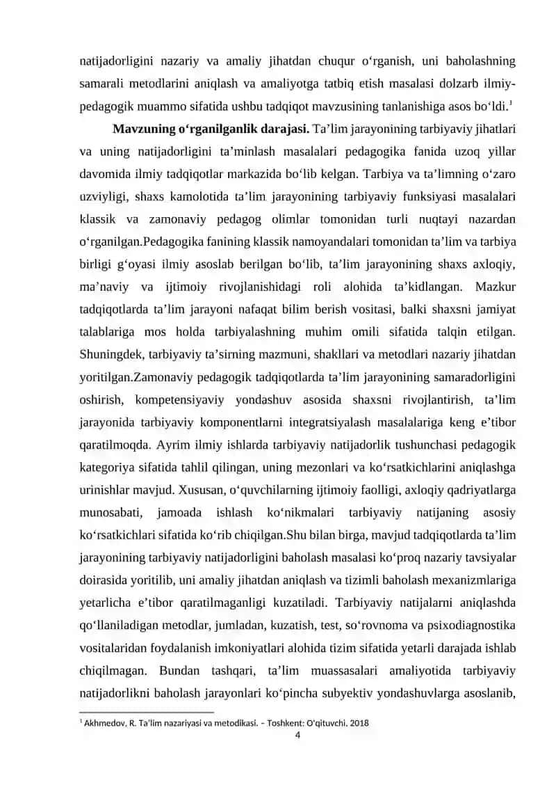 Ta‘lim jarayonining tarbiyaviy natijadorligini baholash 4