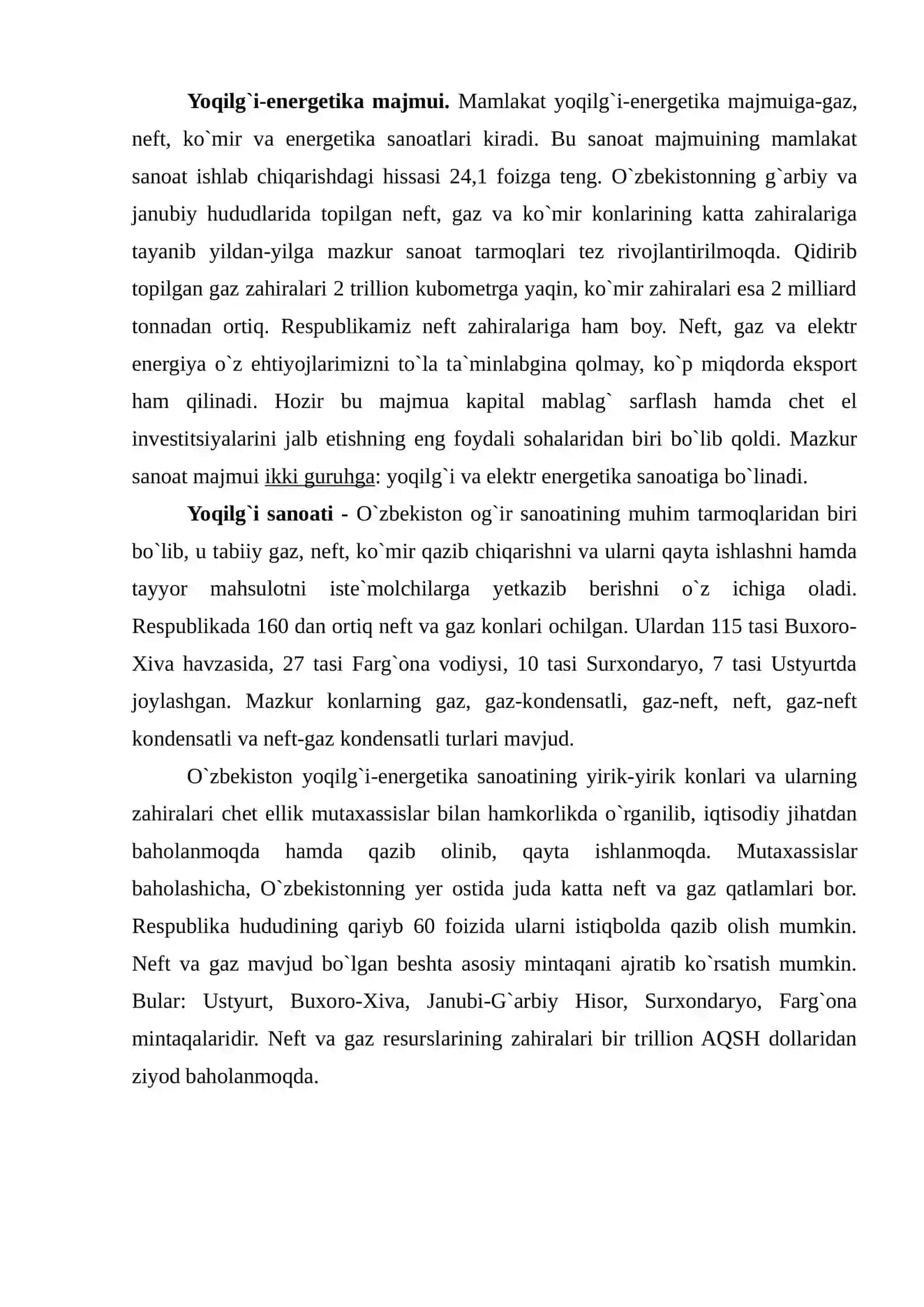 O`zbekiston respublikasi sanoati va uning tarmoqlari. yoqilg`i-energetika sanoati 4