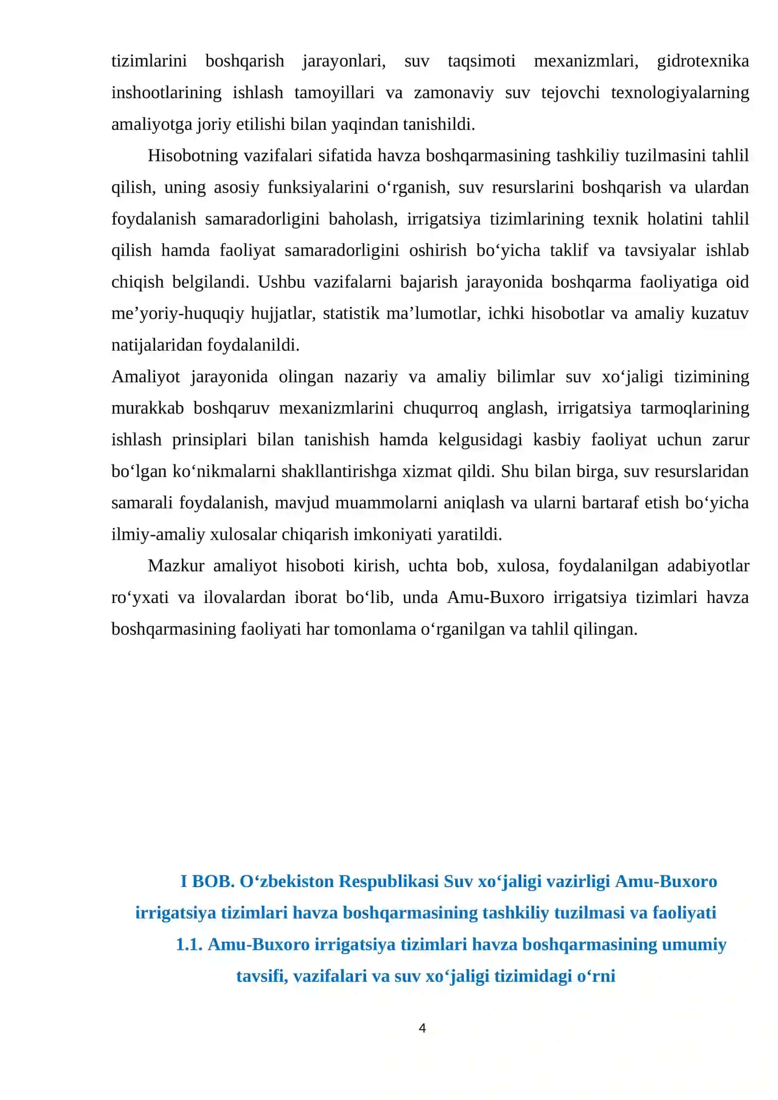 O'zbekiston Respublikasi suv xo'jaligi vazirligi amu-buxoro irrigatsiya tizimlari havza boshqarmasi 4