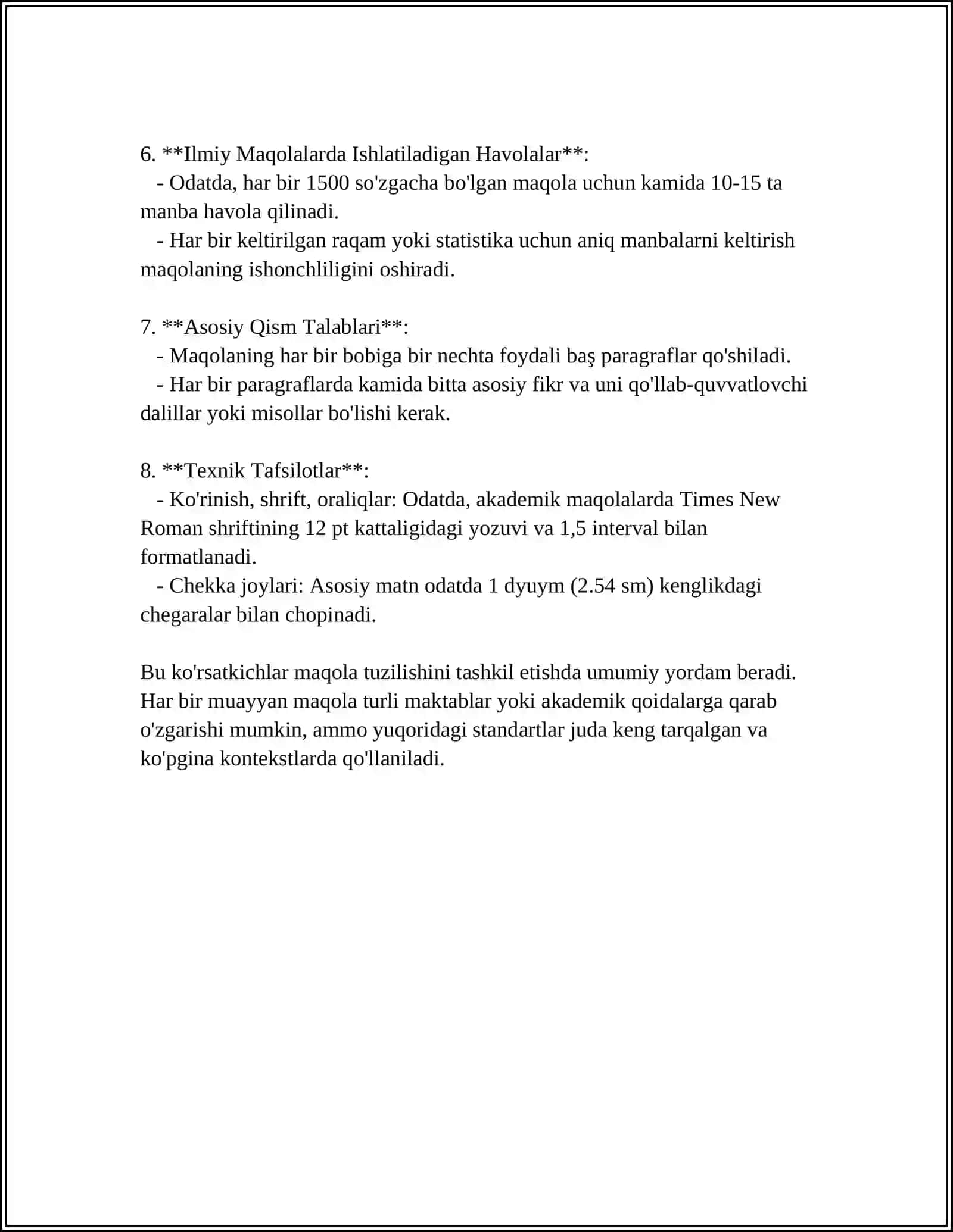MAQOLA, USLUBIY TAVSIYA, USLUBIY QO'LLANMA TAYYORLASHGA QO'YILADIGAN TALABLAR 4