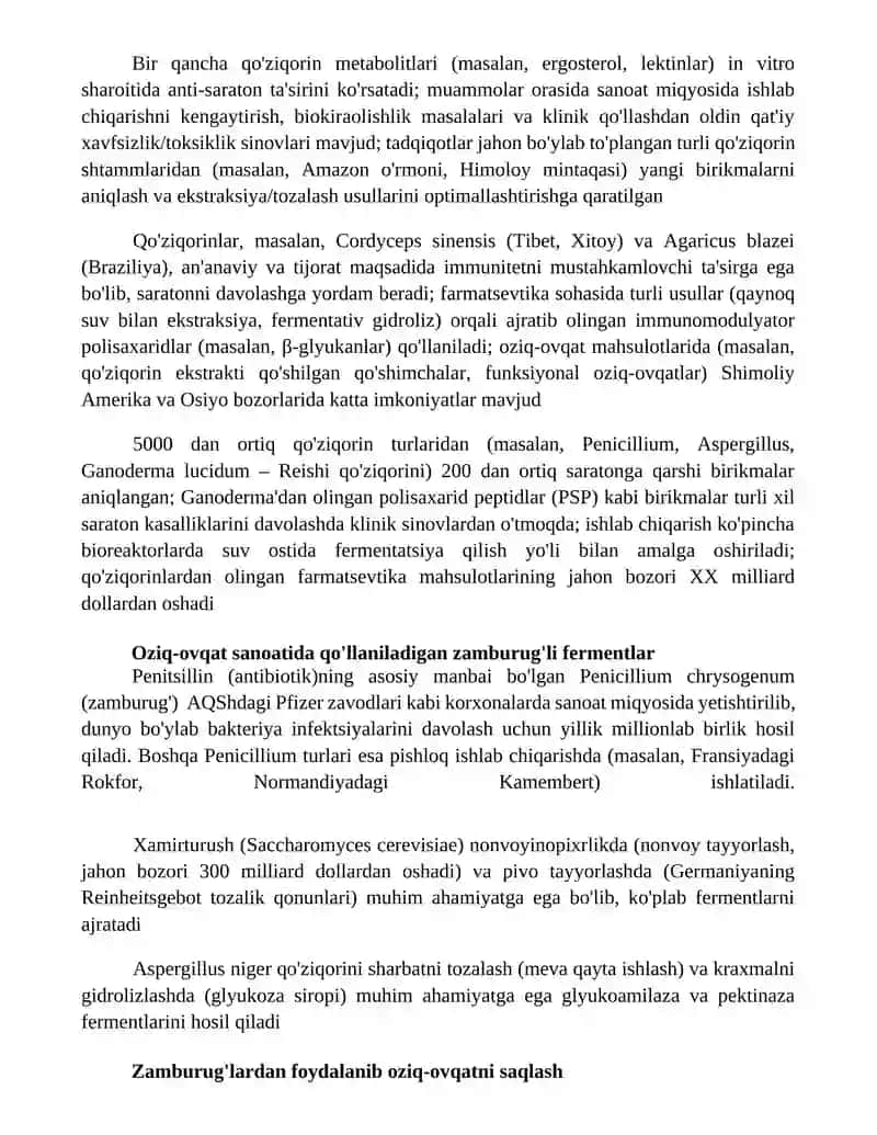 Zamburug'lar farmasevtikada va oziq-ovqat sanoatida 4