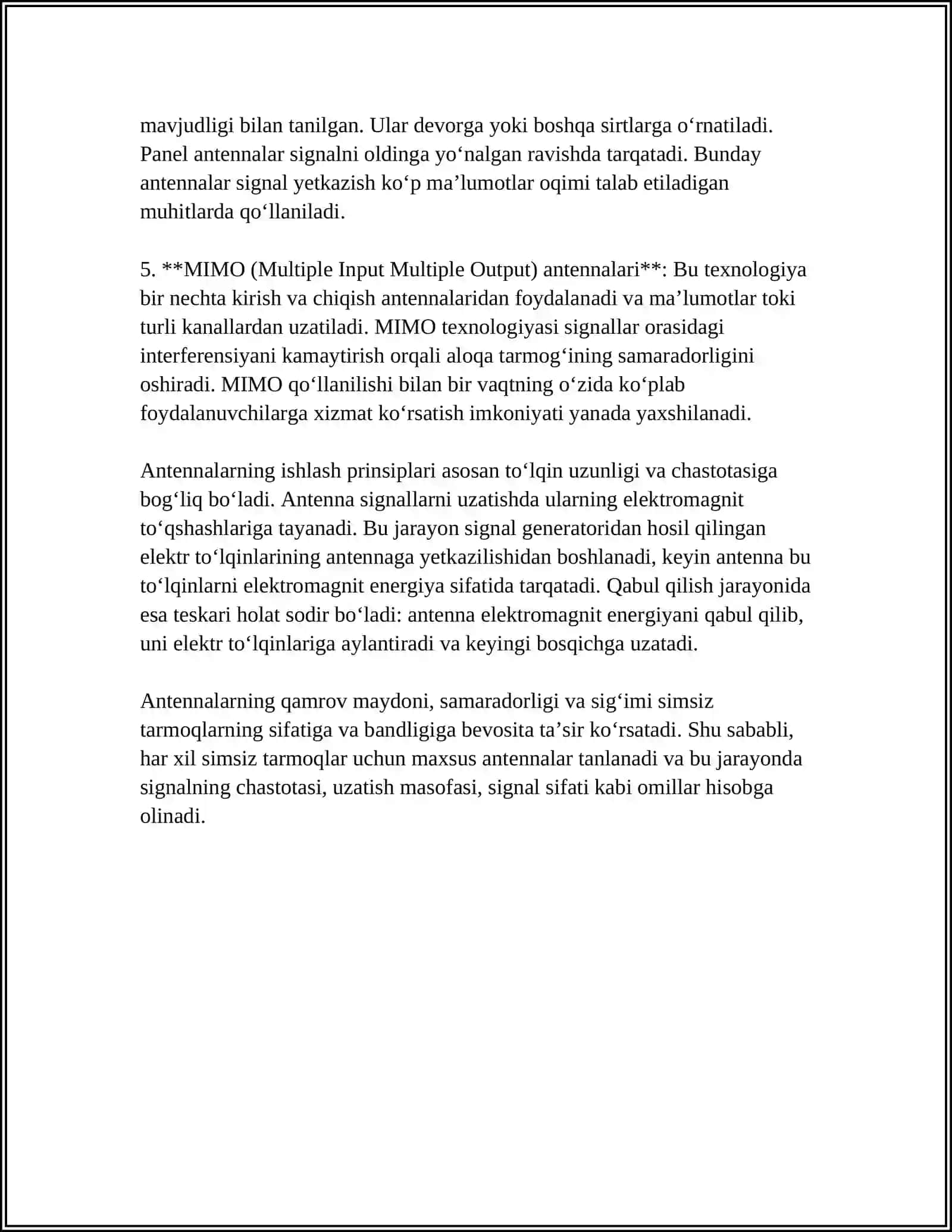 SIMSIZ TARMOQLARDA ANTENNALAR VA ULARNING O'ZIGA XOS XUSUSIYATLARI 4
