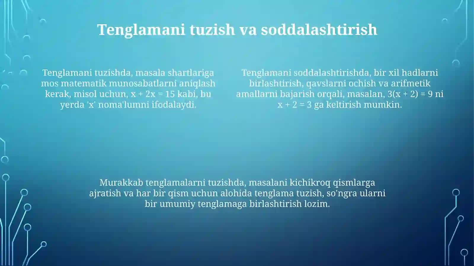 Yechimni tahlil qilish, tekshirish va amaliy mashqlar 4