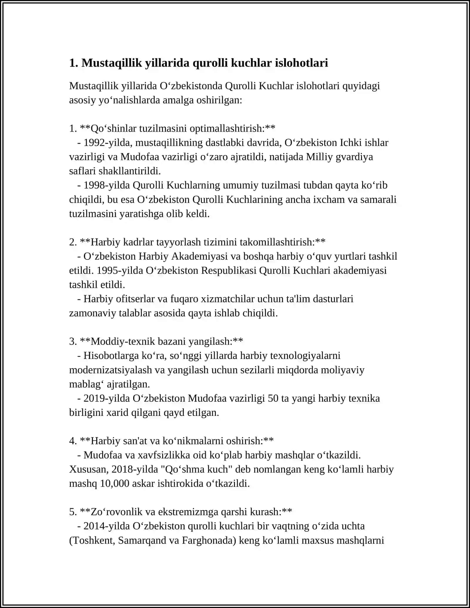 MUSTAQILLIK YILLARIDA QUROLLI KUCHLAR, ICHKI ISHLAR VA DAVLAT XAVFSIZLIK TIZIMIDAGI ISLOHOTLAR 4