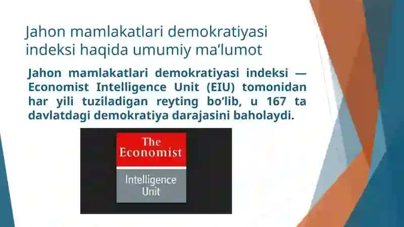 O‘zbekistonning “Jahon mamlakatlari demokratiyasi indeksi” da belgilagan o`rni 4