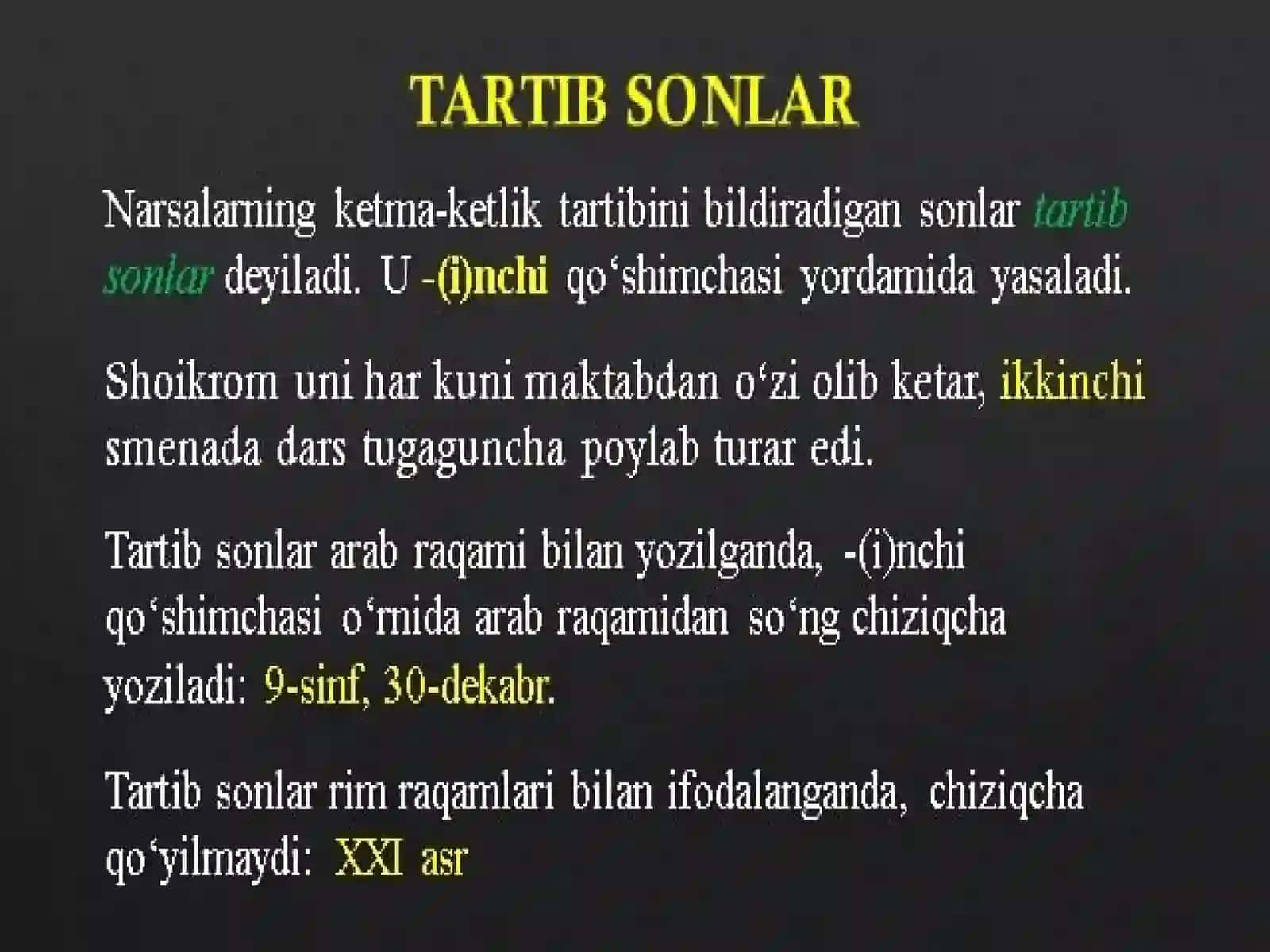 Alohida olingan so‘zlar, so‘z turkumlari 4