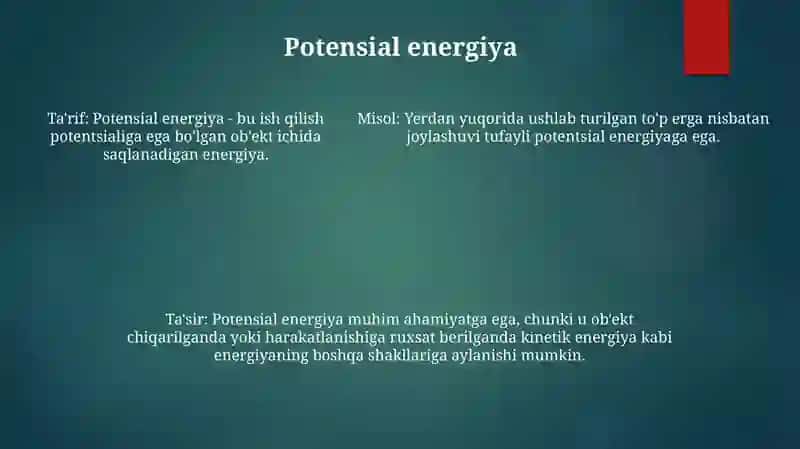 Kuchni Elementar Bajargan Ishi.Potensial Energiya 4