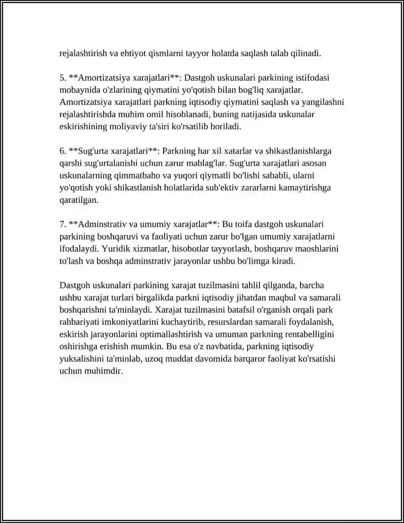 DASTGOH USKUNALARI PARKINING XARAJATLARINI TAHLIL QILISH 4
