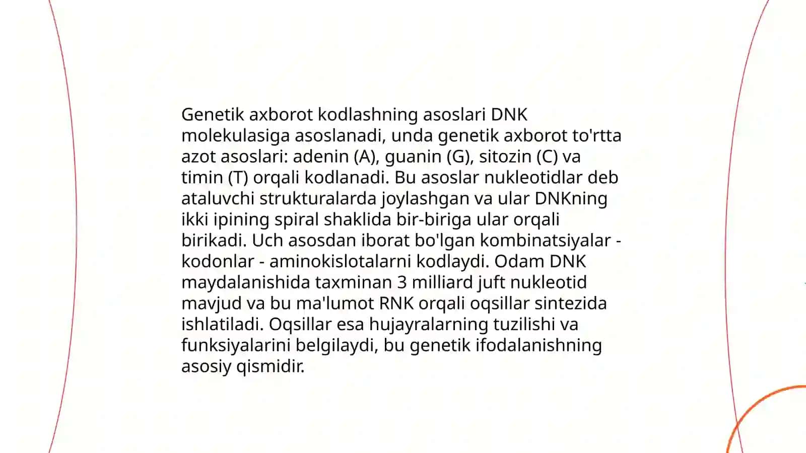 DNK molekulasining genetik axborotni va irsiy belgilarni saqlashdagi o‘rni 4