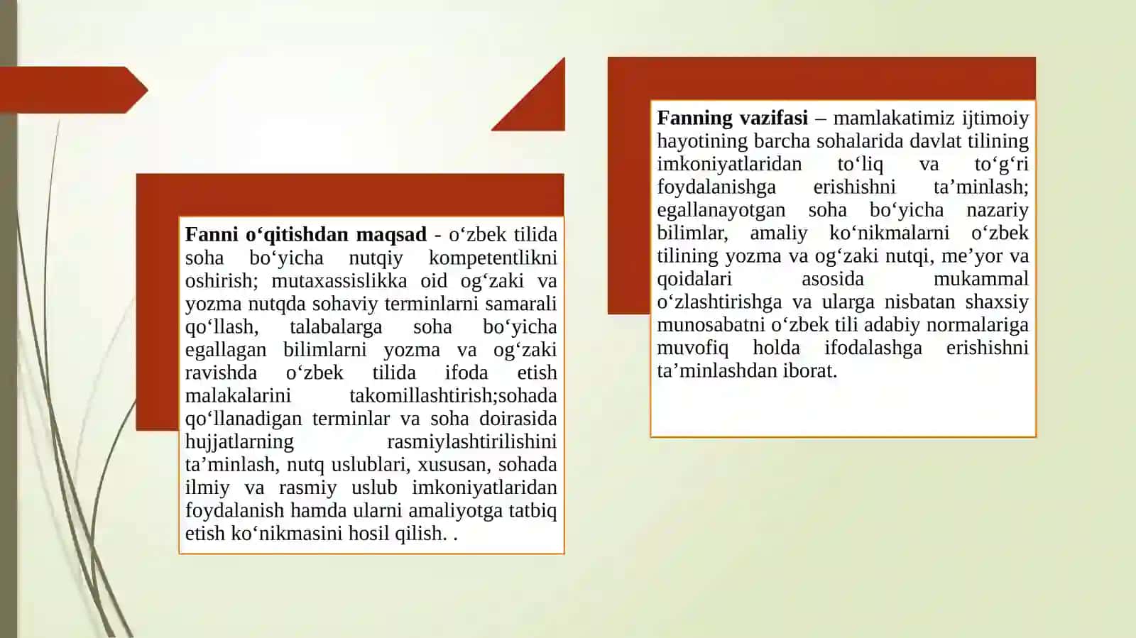 O‘zbek Tilining Sohada Qo‘llanishi Fanini O‘qitishning Maqsad va Vazifalari 4